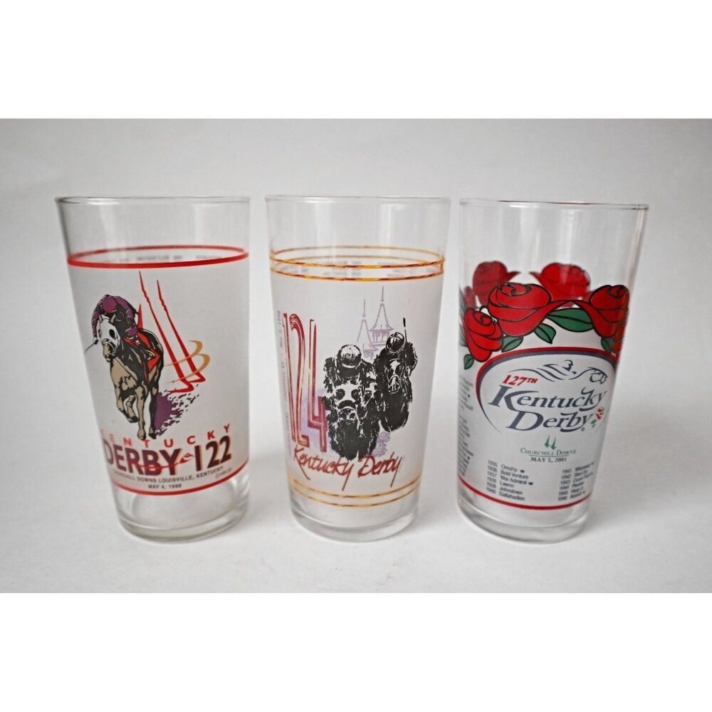 3 Vintage Kentucky Derby Glass Horse Racing Tumbler Drinking Glass 1996 2001